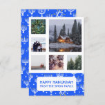 HANUKKAH CUSTOM FOTO Menorahs Stars Holiday Card<br><div class="desc">Passen Sie diese Flachkarte an, indem Sie auf der Vorder- oder Rückseite Ihre eigenen Fotos und Texte hinzufügen. Vor den Fotos gibt es ein Raster, das es einfacher macht, Fotos jeder Größe, die Sie haben, zu verwenden und sie in quadratischer Form aufgereiht und behalten. Sie können das Raster löschen oder...</div>