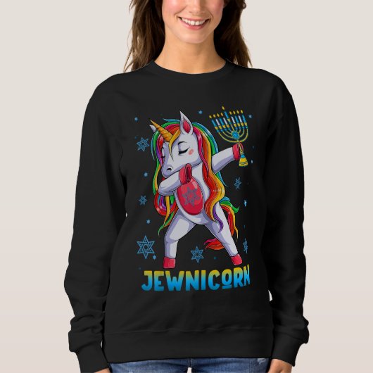 Hanukkah Dabbing Unicorn Jewnicorn Chanukah Jewish Sweatshirt (Vorderseite)
