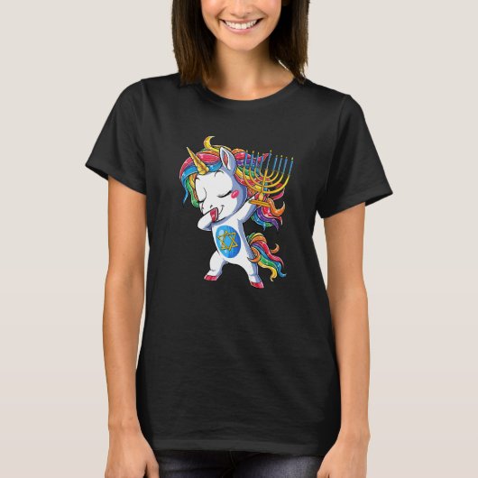 Hanukkah Dabbing Unicorn Jewnicorn Chanukah Jewish T-Shirt (Vorderseite)