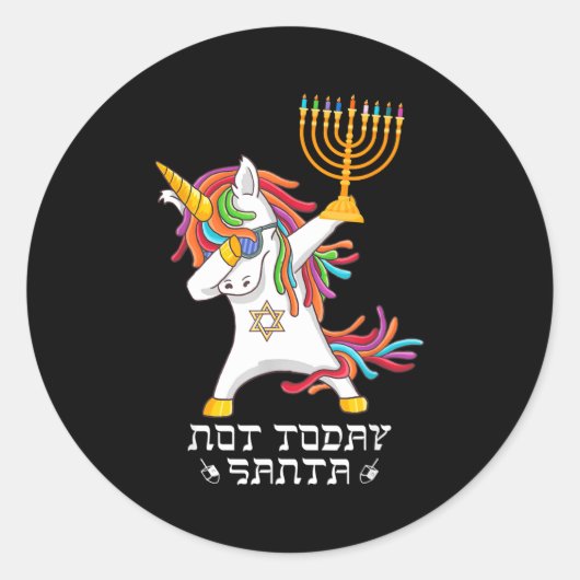 Hanukkah Dabbing Unicorn Not Today Santa Jewnicorn Runder Aufkleber (Vorderseite)