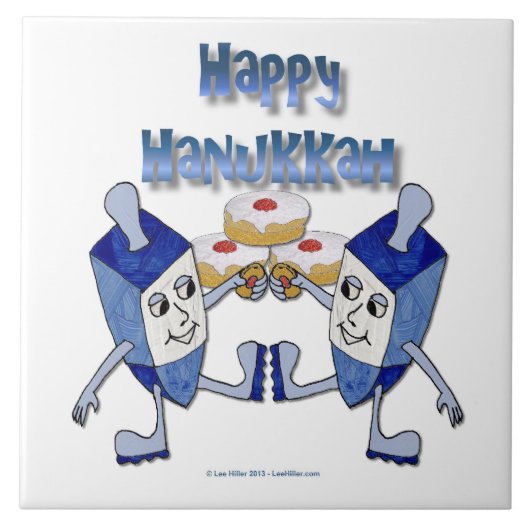 Hanukkah Dancing Dreidels und Jelly Doughnut Fliese (Vorderseite)