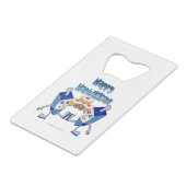 Hanukkah Dancing Dreidels und Jelly Doughnut Geldkarten Flaschenöffner (Rückseite Schrägansicht)