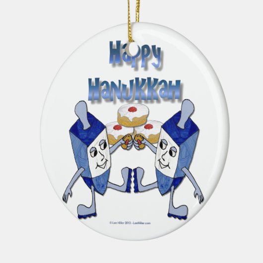 Hanukkah Dancing Dreidels und Jelly Doughnut Keramikornament (Links)