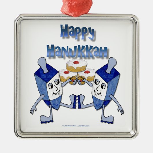 Hanukkah Dancing Dreidels und Jelly Doughnut Ornament Aus Metall (Vorne)