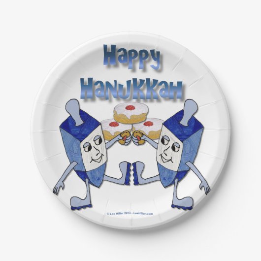 Hanukkah Dancing Dreidels und Jelly Doughnut Pappteller (Vorderseite)