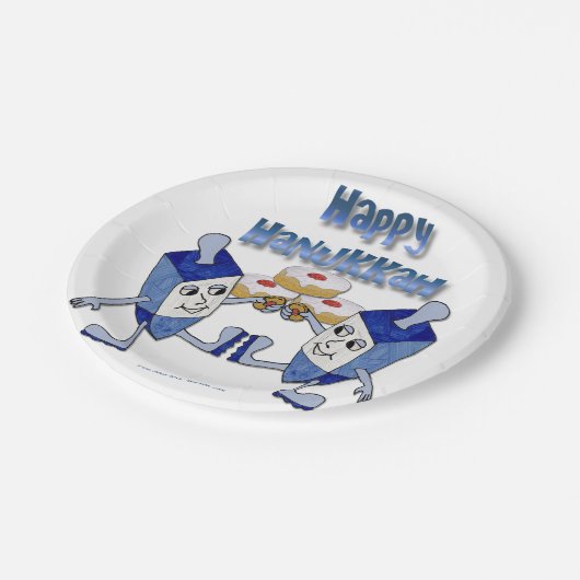 Hanukkah Dancing Dreidels und Jelly Doughnut Pappteller (Schrägansicht)