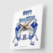 Hanukkah Dancing Dreidels und Jelly Doughnut Quadratische Wanduhr (Winkel)