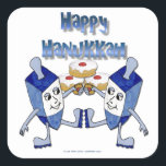 Hanukkah Dancing Dreidels und Jelly Doughnut Quadratischer Aufkleber<br><div class="desc">You are viewing The Lee Hiller Designs Collection of Home and Office Decor,  Apparel,  Gifts and Collectibles. The Designs inklusive Lee Hiller Fotogray and Mixed Media Digital Art Collection. You can view her Nature fotogray at http://HikeOurPlanet.com/ and follow her hiking blog within Hot Springs National Park.</div>