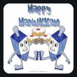 Hanukkah Dancing Dreidels und Jelly Doughnut Quadratischer Aufkleber<br><div class="desc">You are viewing The Lee Hiller Designs Collection of Home and Office Decor,  Apparel,  Gifts and Collectibles. The Designs inklusive Lee Hiller Fotogray and Mixed Media Digital Art Collection. You can view her Nature fotogray at http://HikeOurPlanet.com/ and follow her hiking blog within Hot Springs National Park.</div>