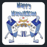 Hanukkah Dancing Dreidels und Jelly Doughnut Quadratischer Aufkleber<br><div class="desc">You are viewing The Lee Hiller Designs Collection of Home and Office Decor,  Apparel,  Gifts and Collectibles. The Designs inklusive Lee Hiller Fotogray and Mixed Media Digital Art Collection. You can view her Nature fotogray at http://HikeOurPlanet.com/ and follow her hiking blog within Hot Springs National Park.</div>