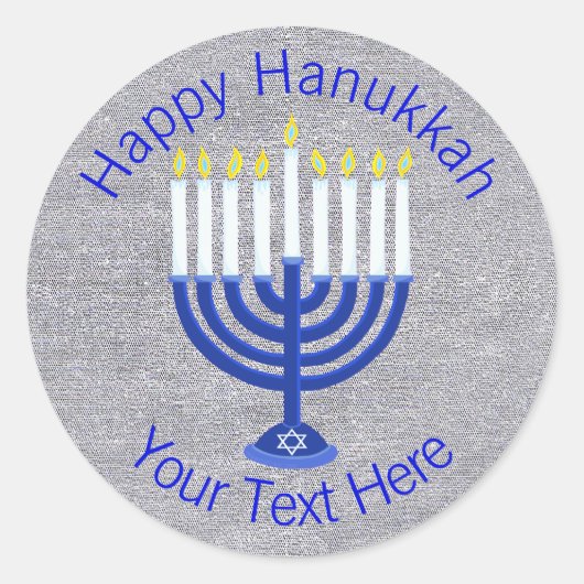 Hanukkah Dark Blue Menorah auf Imitaten Silber Nie Runder Aufkleber (Vorderseite)