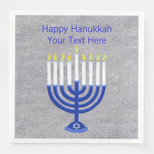 Hanukkah Dark Blue Menorah auf Imitaten Silver Lar Serviette (Vorderseite)