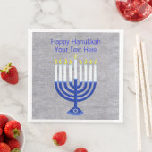 Hanukkah Dark Blue Menorah auf Imitaten Silver Lar Serviette (Beispiel)