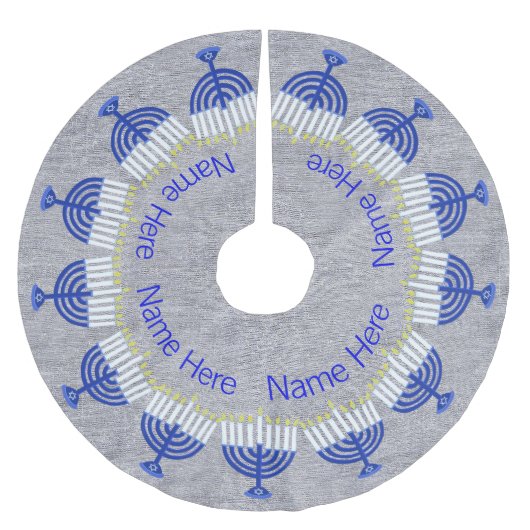 Hanukkah Dark Blue Menorah Fun Chrismukkah Polyester Weihnachtsbaumdecke (Vorderseite)