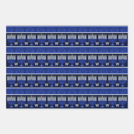Hanukkah Dark Blue Menorah Monogram Sortiment Geschenkpapier Set (Vorderseite 3)