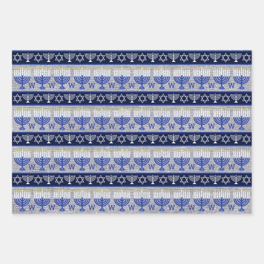 Hanukkah Dark Blue Menorah Monogram Sortiment Geschenkpapier Set (Vorderseite 2)