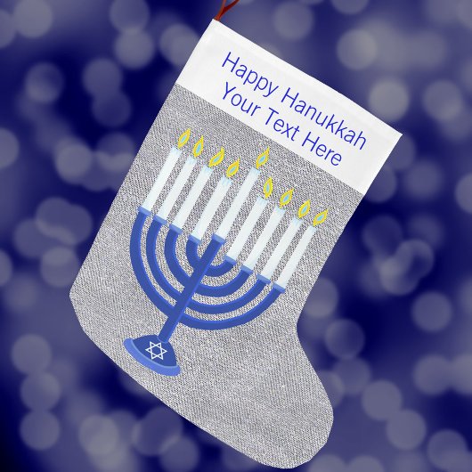 Hanukkah Dark Blue Menorah Silver Chrismukkah Großer Weihnachtsstrumpf