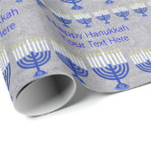 Hanukkah Dark Blue Menorah Silver Personalisiert Geschenkpapier (Rolleneckpunkt)