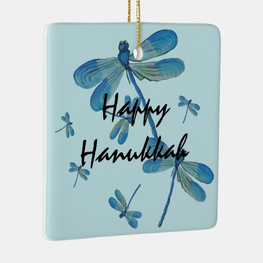 Hanukkah Delicate Blue Dragonfly Original Malerei Keramikornament (Rechts)