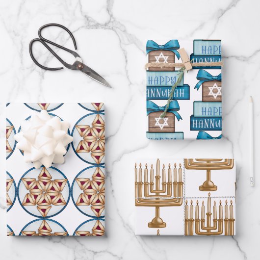 Hanukkah-Design Geschenkpapier Set (Vorderseite)