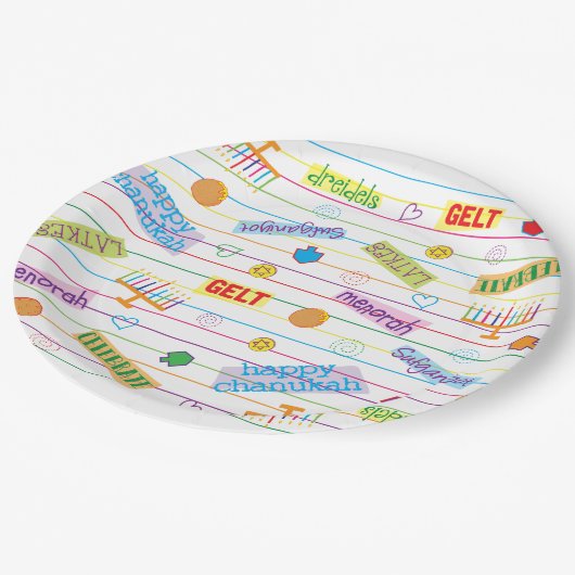 Hanukkah Design Party Pappteller (Schrägansicht)