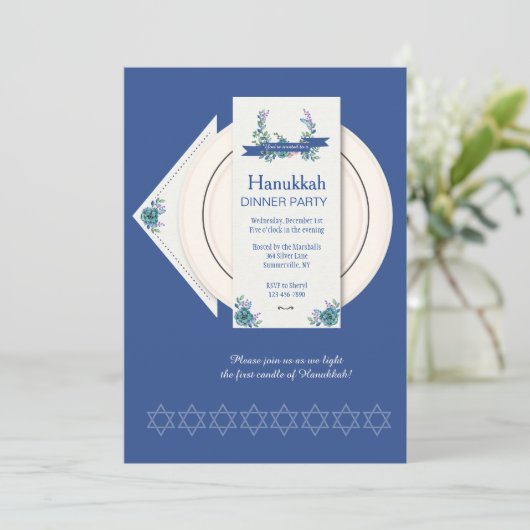 Hanukkah Dinner Party Einladung (Stehend Vorderseite)