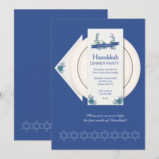 Hanukkah Dinner Party Einladung (Vorne/Hinten)
