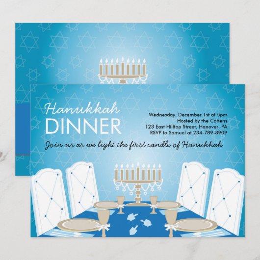 Hanukkah DInner-Party Einladungen (Vorne/Hinten)