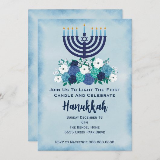 Hanukkah Dinner Party erste Nacht Formal Elegant Einladung (Vorne/Hinten)