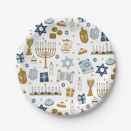 Hanukkah Doodles niedliche illustrierte Papierplat Pappteller (Vorderseite)