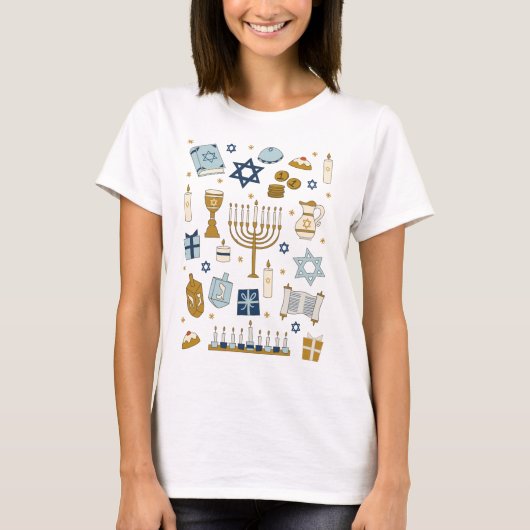 Hanukkah Doodles niedlicher illustrierter T - Shir T-Shirt (Vorderseite)