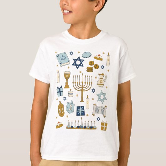 Hanukkah Doodles niedlicher illustrierter T - Shir T-Shirt (Vorderseite)