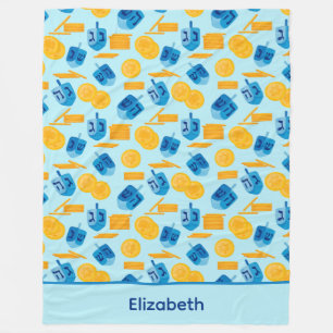 Hanukkah Dreidel Game Gelt Dark Blue Fleecedecke