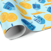 Hanukkah Dreidel Game Gelt Dark Blue Geschenkpapier (Rolleneckpunkt)