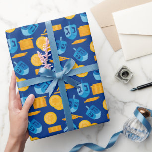 Hanukkah Dreidel Game Gelt Dark Blue Geschenkpapier