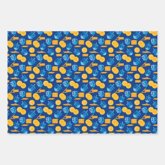 Hanukkah Dreidel Game Gelt Dark Blue Geschenkpapier Set (Vorderseite 3)