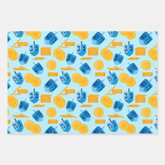 Hanukkah Dreidel Game Gelt Dark Blue Geschenkpapier Set (Vorderseite 2)