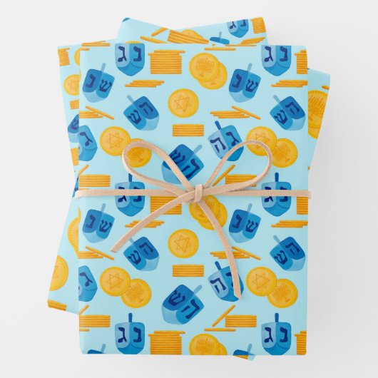Hanukkah Dreidel Game Gelt Dark Blue Geschenkpapier Set (Beispiel)