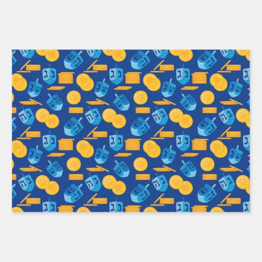 Hanukkah Dreidel, Gelt, Sufganiyot, String Lights Geschenkpapier Set (Vorderseite 2)