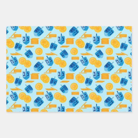 Hanukkah Dreidel, Gelt, Sufganiyot, String Lights Geschenkpapier Set (Vorderseite 2)