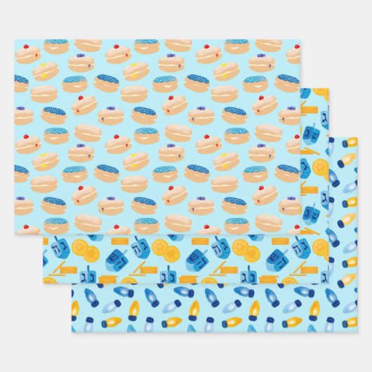 Hanukkah Dreidel, Gelt, Sufganiyot, String Lights Geschenkpapier Set (Set)