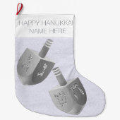 Hanukkah Dreidel Imitats Silver Sparkle Chrismukka Großer Weihnachtsstrumpf (Vorderseite)