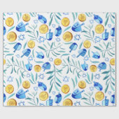 Hanukkah Dreidel Jüdisches Urlaubsmuster Wasserfar Geschenkpapier (Flach)