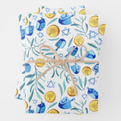 Hanukkah Dreidel Jüdisches Urlaubsmuster Wasserfar Geschenkpapier Set (Beispiel)