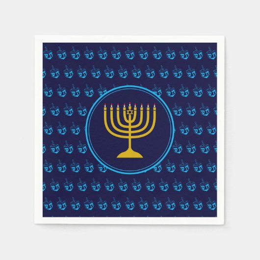 HANUKKAH | Dreidel Menorah BLUE Paper Serviette (Vorderseite)