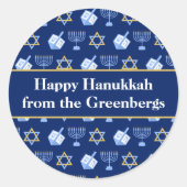 Hanukkah Dreidel Menorah Muster Blue Custom Gift Runder Aufkleber (Vorderseite)