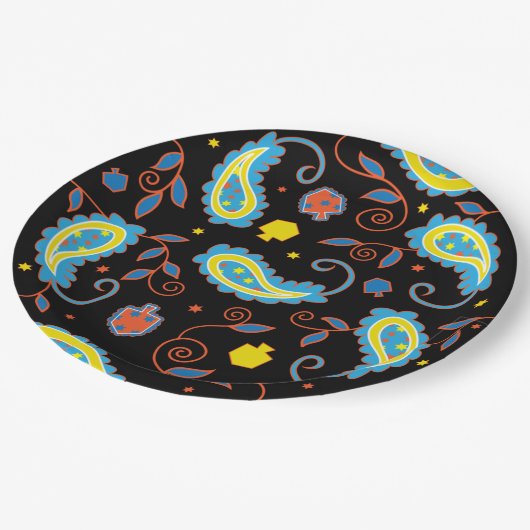 Hanukkah Dreidel Paisley Design Pappteller (Schrägansicht)