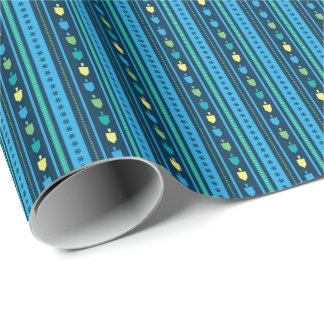 Hanukkah Dreidel Party Stripe Wrapping Paper Geschenkpapier