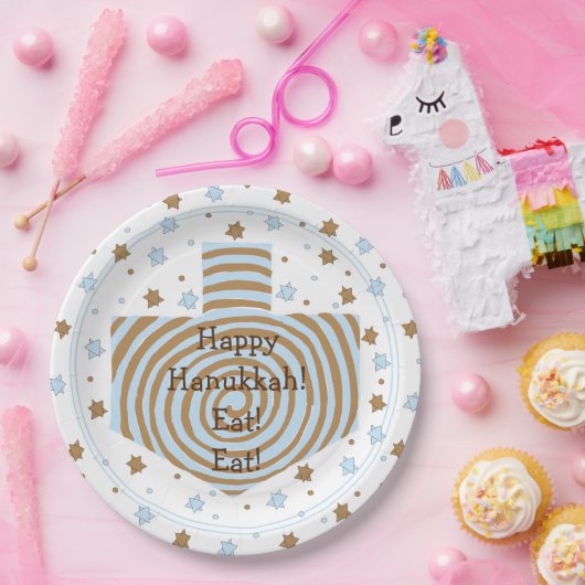 Hanukkah Dreidel Swirl Brown Blue Paper Tellers Pappteller (Party)