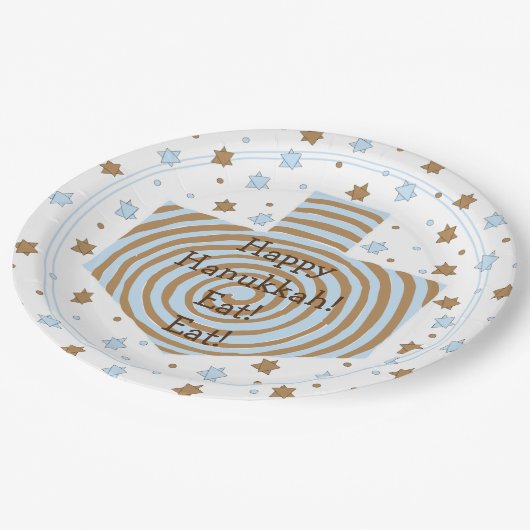 Hanukkah Dreidel Swirl Brown Blue Paper Tellers Pappteller (Schrägansicht)